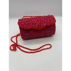 Evening Formal Wedding Red Purple Sequin Barrel Snap Purse Red Hat Ladies